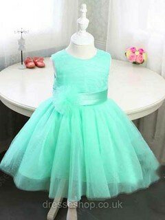 Ball Gown Scoop Neck Tulle Tea-length Bow Flower Girl Dresses #01031814