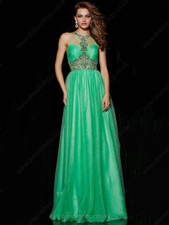 Princess Elegant Green Tulle with Beading Scoop Neck Evening Dresses #02018225