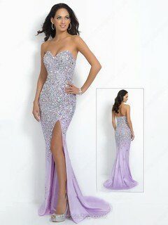 Nice Lavender Tulle Sweetheart Crystal Detailing Trumpet/Mermaid Evening Dresses #02018246