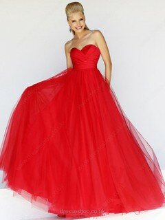 A-line Sweetheart Tulle Satin Floor-length Ruched Evening Dresses #02023039