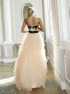 Strapless Ivory Tiered Tulle with Sashes/Ribbons Popular Long Prom Dress #02023041