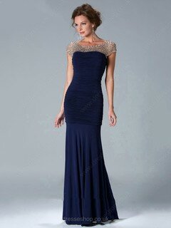 Sheath/Column Cap Straps Discounted Tulle Silk-like Satin Crystal Detailing Scoop Neck Evening Dresses #02018323