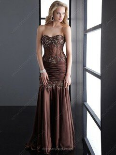 Nice Trumpet/Mermaid Chocolate Elastic Woven Satin Beading Sweetheart Evening Dress #02018334