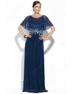 A-line Scoop Neck Sweep Train Lace Chiffon Beading Evening Dresses #02018343