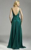 Open Back Scoop Neck Dark Green Chiffon Tulle Appliques Lace A-line Evening Dresses #02018369