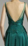 Open Back Scoop Neck Dark Green Chiffon Tulle Appliques Lace A-line Evening Dresses #02018369