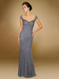 Sheath/Column Off-the-shoulder Floor-length Chiffon Beading Evening Dresses #02018427