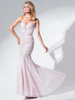 Vintage Pearl Pink Sweetheart Lace Tulle Beading Trumpet/Mermaid Evening Dresses #02018488