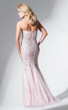 Vintage Pearl Pink Sweetheart Lace Tulle Beading Trumpet/Mermaid Evening Dresses #02018488