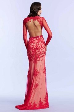 Trumpet/Mermaid Open Back Red Lace Tulle Beading Scoop Neck Evening Dresses #02018530