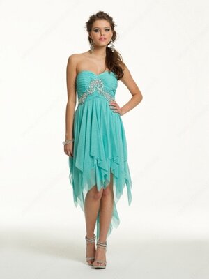 A-line Sweetheart Tulle Asymmetrical Beading Cocktail Dresses