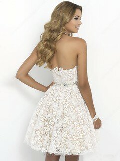 Sweetheart Lace Crystal Detailing Discounted Short/Mini Ivory Prom Dress #02019201