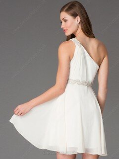 Short/Mini Ivory Chiffon Beading Cheap One Shoulder Prom Dress #02019205