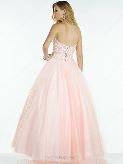 Princess Sweetheart Pink Lace-up Tulle Pearl Detailing Prom Dresses #020100088