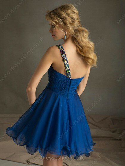 Promotion One Shoulder Chiffon Crystal Detailing Short/Mini Royal Blue Prom Dresses #02041941