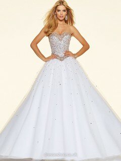 White Sweetheart Satin Tulle with Sequins Lace-up Ball Gown Popular Prom Dresses #020100109