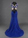 Trumpet/Mermaid Silk-like Satin Appliques Lace Royal Blue High Neck Prom Dresses #020100112