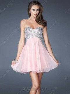 Amazing Short/Mini Sweetheart Chiffon Sequined Pink Empire Backless Prom Dress #02041953