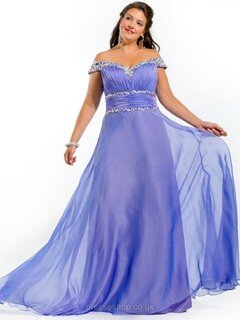 Off-the-shoulder Lavender Chiffon Beading Floor-length Perfect Prom Dresses #020100225