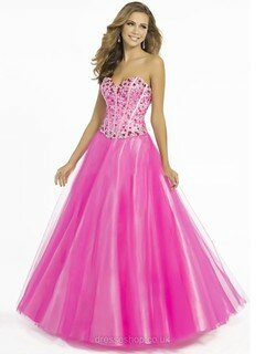 Sweetheart Crystal Detailing Floor-length Fuchsia Tulle Top Prom Dresses #020100235