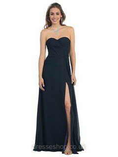Cheap A-line Sweetheart Dark Navy Chiffon Split Front Prom Dress #DS020100371