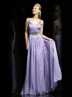 A-line V-neck Chiffon Crystal Detailing Lavender Latest Prom Dress #DS020100372