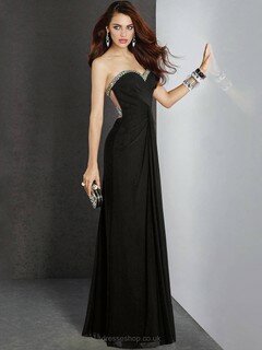 Beautiful Sweetheart Chiffon Crystal Detailing Backless Black Prom Dresses #DS020100835