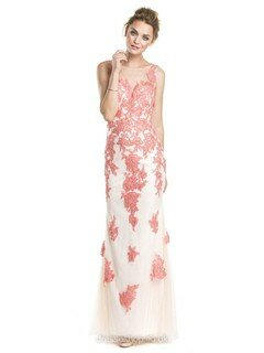 Unique Multi Colours Tulle Appliques Lace Scoop Neck Sheath/Column Prom Dresses #DS020100804