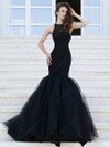 Gorgeous Trumpet/Mermaid Scoop Neck Tulle Beading Dark Navy Prom Dress #DS020100881