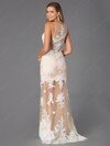 V-neck Champagne Tulle Appliques Lace Trumpet/Mermaid Coolest Prom Dresses #DS020100652