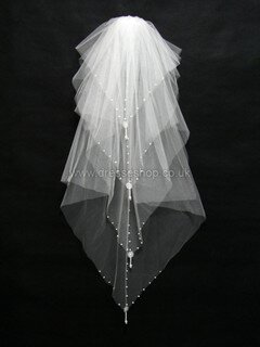 Four-tier White Fingertip Bridal Veils with Sequin/Faux Pearl #DS03010156