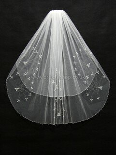 Two-tier White/Ivory Elbow Bridal Veils with Beading #DS03010157