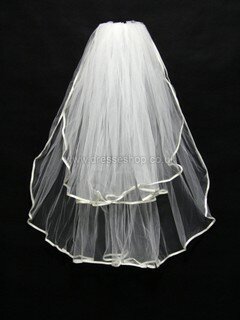 Two-tier White/Ivory Elbow Bridal Veils with Ribbon #DS03010159