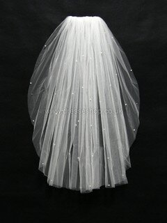 One-tier White/Ivory Elbow Bridal Veils with Faux Pearl #DS03010162