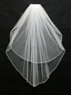 Two-tier White/Ivory Fingertip Bridal Veils with Beading #DS03010173