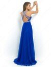 Scoop Neck Fuchsia Chiffon Beading Open Back A-line Prom Dresses #DS020101094