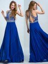 Scoop Neck Fuchsia Chiffon Beading Open Back A-line Prom Dresses #DS020101094