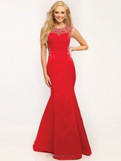 Scoop Neck Red Elastic Woven Satin Beading Trumpet/Mermaid Open Back Prom Dress #DS020101099