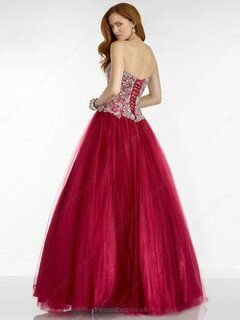 Princess Lace-up Tulle Crystal Detailing Burgundy Sweetheart Prom Dress #DS020100893
