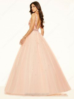 Floor-length Perfect Open Back Tulle Beading V-neck Prom Dress #DS020100901