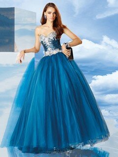 Princess Exclusive Lace-up Tulle Sequined Appliques Lace Sweetheart Prom Dress #DS020100907