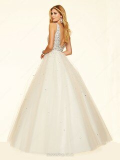Ball Gown V-neck Tulle Crystal Detailing Ivory Amazing Prom Dress #DS020100974