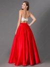 Square Neckline Satin with Appliques Lace Open Back Red Two Piece Prom Dresses #DS020100821