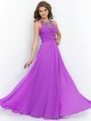 Scoop Neck Chiffon Beading Open Back Floor-length Royal Blue Prom Dress #DS020101041