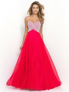 Spring Strapless Red Chiffon Beading Sweep Train Prom Dress #DS020101071