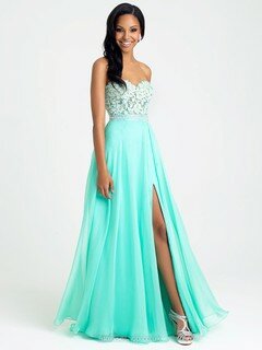 Light Sky Blue Sweetheart Modest Chiffon Split Front Floor-length Prom Dresses #DS020100932