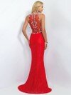 Expensive Trumpet/Mermaid Scoop Neck Lace Tulle Beading Red Prom Dresses #DS020100949