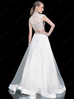 High Neck Organza with Beading A-line White Two Piece Prom Dresses #DS020100960