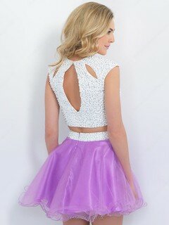 Pretty Scoop Neck Tulle Pearl Detailing Short/Mini Two Piece Prom Dress #DS020100997
