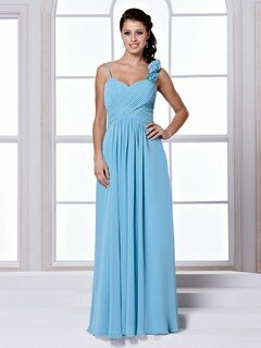 Sweetheart Blue Chiffon Flower(s) Spaghetti Straps Floor-length Bridesmaid Dresses #DS01012618